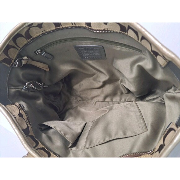 Coach Signature C Khaki Tote Jacquard Beaded Shoulder Bag Gold Brown F05J-8K52 - Picture 11 of 13